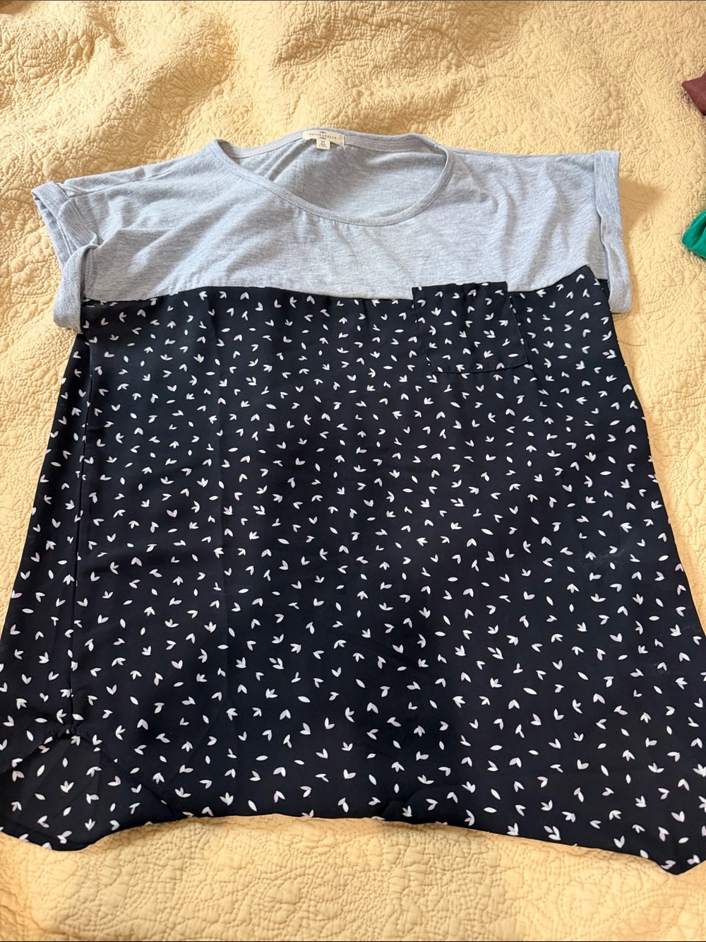 Women's' Grey & Black Patterned Mixed-Media Top